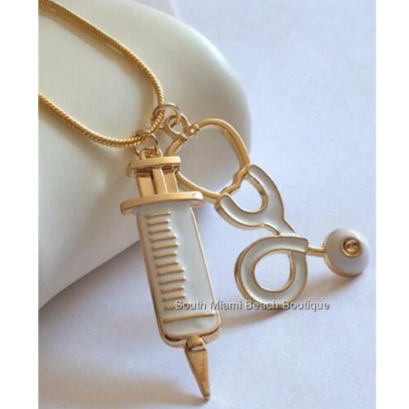 Nursing Medical Stethoscope Necklace RN MD RRT Medical Graduation Gift Gold Tone - Picture 6 of 9